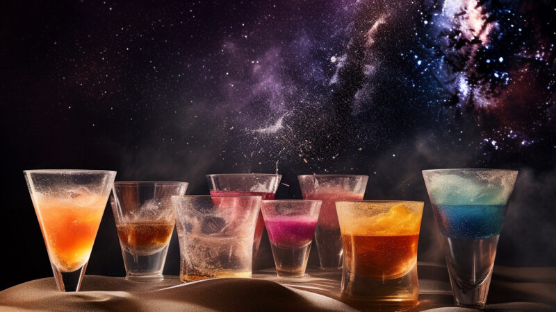 Cocktails sans alcool mis en scène dans un thème galactique